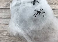 Паутина на хэллоуин с пауками белая