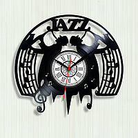Часы с нотным станом Часы с саксофоном Джаз группа Часы в гостиную Часы с винила Стиль джаз Ноты на часах