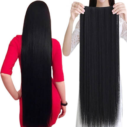 Тресса 100 см довжина волосся на стрічці чорне, довге широке окреме пасмо натуральний чорний 80 см, фото 2