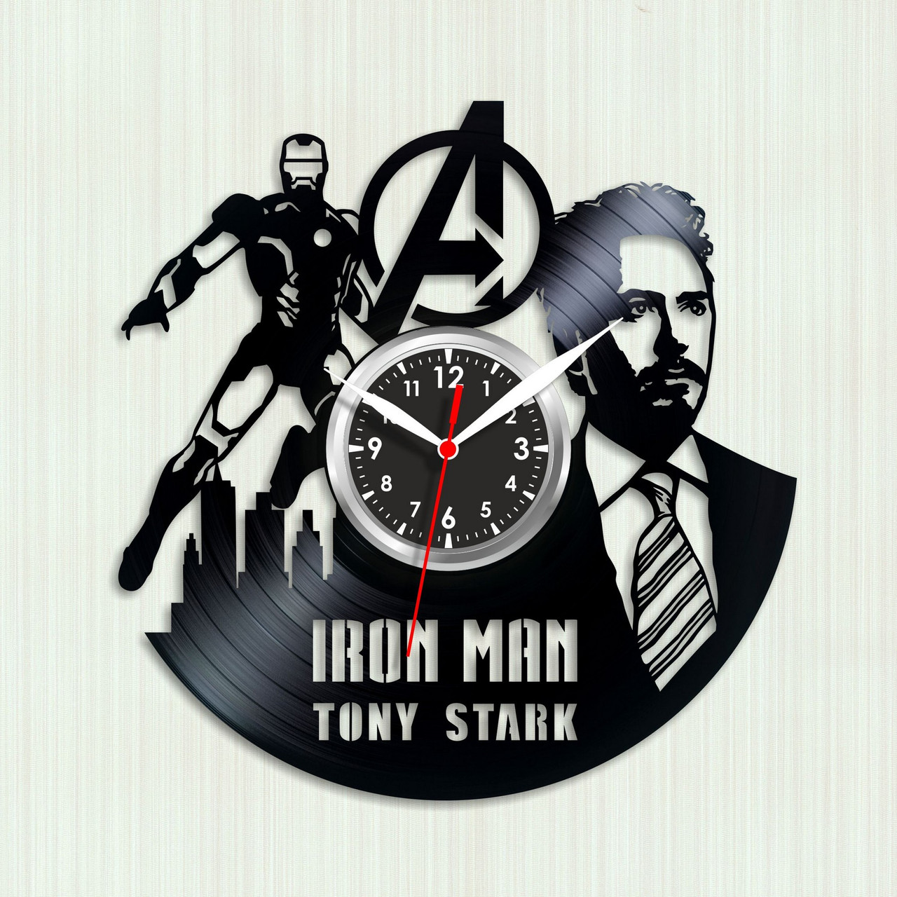 Годинник Iron Man Годинник настінний Залізний чоловік Тоні Старк силует Tony Stark Годинник вінілові Супергерой Марвел