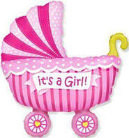 Шарик с гелием фольгированный Детская колясочка Розовая It's a Girl, 89х74см