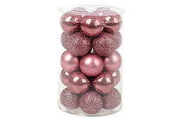 Набор ёлочных шаров 3 см, цвет: розовый бархат, 25 шт: 5 шт - матовый, 10 шт - глянец, 10 шт - глитер