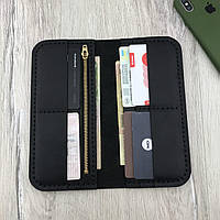 Кожаный мужской кошелек портмоне из натуральной кожи ручной работы Revier черный для денег и телефона