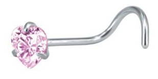 Пірсинг, сережок для носа, нострилу з рожевим кристалом