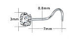 Пірсинг, сережок для носа, нострилу з рожевим кристалом, фото 2