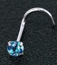 Пірсинг, сережок для носа, нострилу з блакитним кристалом, форма твіст коло, фото 1