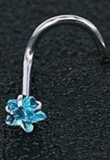 Пірсинг, сережок для носа, нострилу з блакитним кристалом, форма твіст зірка, фото 1