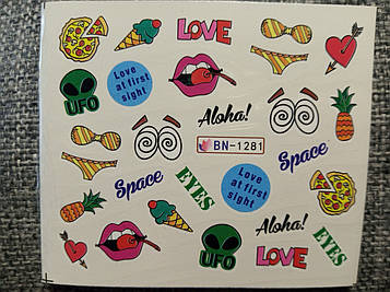 Слайдер-дизайн для нігтів (водні наклейки на нігті) BN-1281