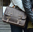 Сумка-портфель чоловіча на клапанах та кобурних гвинтах "Folio" із натуральної шкіри Crazy Horse, фото 2