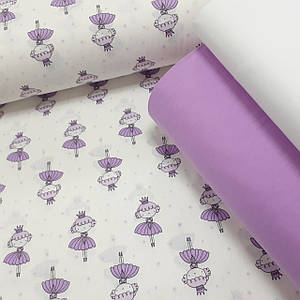 Бавовняна тканина (ТУРЦІЯ шир. 2,4 м) фіолетові принцеси на білому (R-FR-0550)