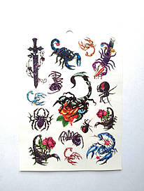 Флеш Тату. Тимчасове Татуювання. Тварини, Павукоподібні, Скорпіони, Павуки, Троянда 17,5*12 См 4872, Кольорові
