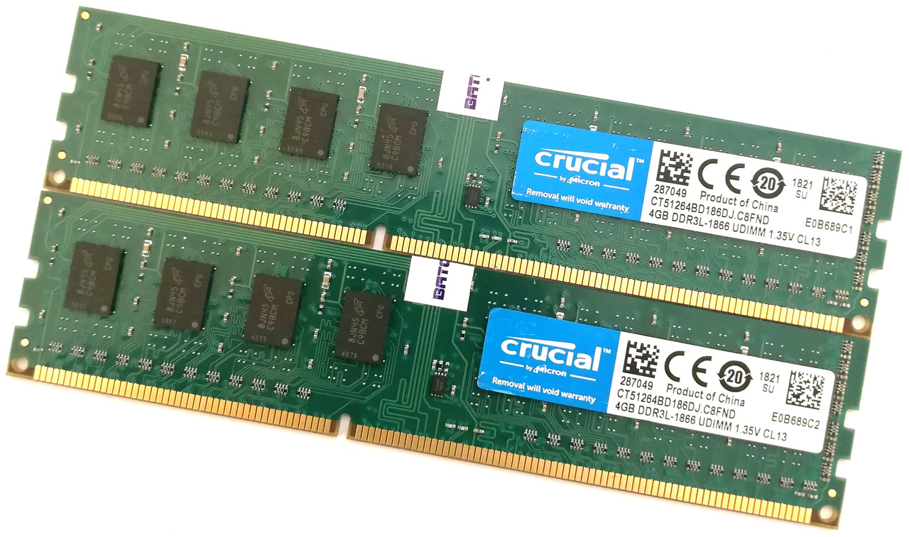 Пара оперативної пам'яті Crucial DDR3L 8Gb (4Gb+4Gb) 1866MHz PC3L-14900U 1R8 CL13 (CT51264BD186DJ.C8FND) Б/В