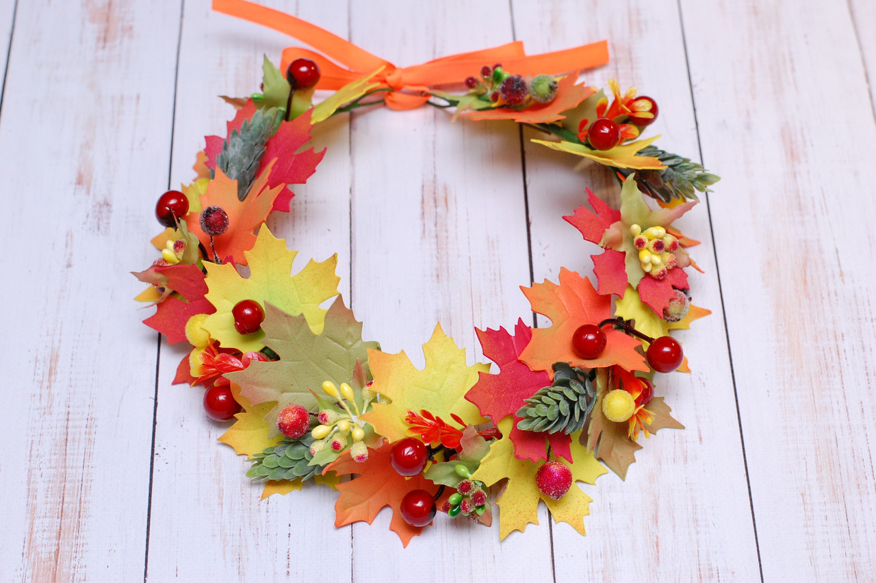 Вінок для волосся / віночок на голову осінній з листям на свято осені 211 Об, фото 1