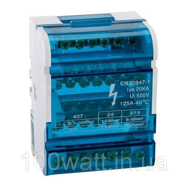 Клема шина нульова в корпусі на DIN рейку 4х7 крос-модуль No407 52905, фото 1