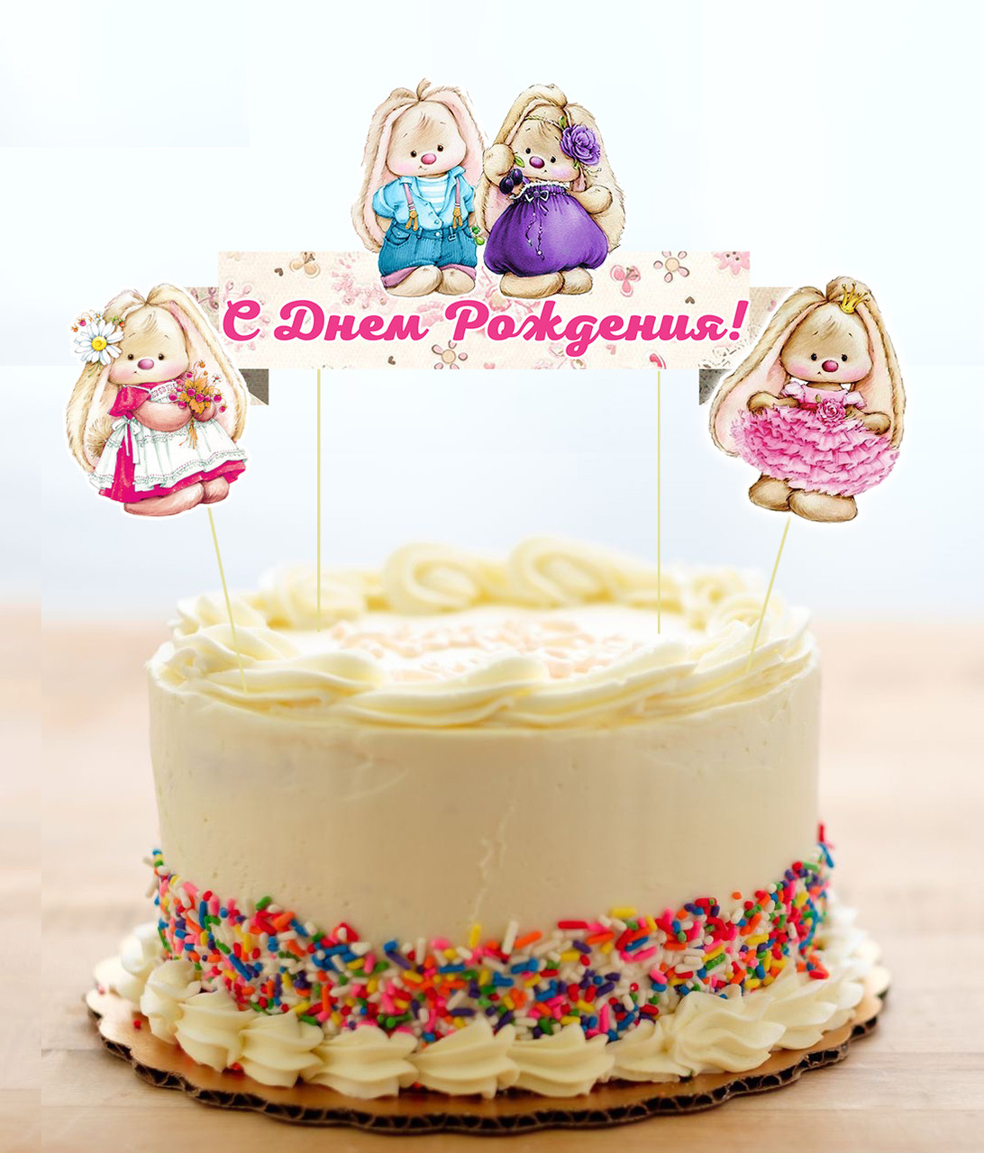 Набір Топперов "Зайчик Мі" в торт з флажком (Російською)