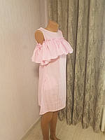 Платье с рюшой из розой полоски