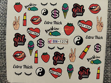 Слайдер-дизайн для нігтів (водні наклейки на нігті) BN-1274