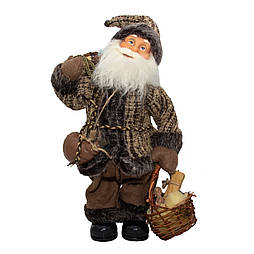 Новорічна інтерактивна фігурка Дід Мороз коричневий з подарунком та кошиком, музичний, 38 см (230143)
