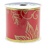 Декоративна прикраса - стрічка в рулоні з квіткою, 3 м, 6,3 см, червоний, атлас (080532-1), фото 3