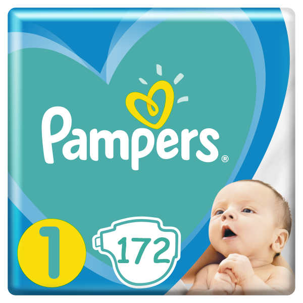 Подгузники детские Pampers New Baby Dry 1 (2-5 кг) Mega Pack 172 шт. - фото 1 - id-p1047697694