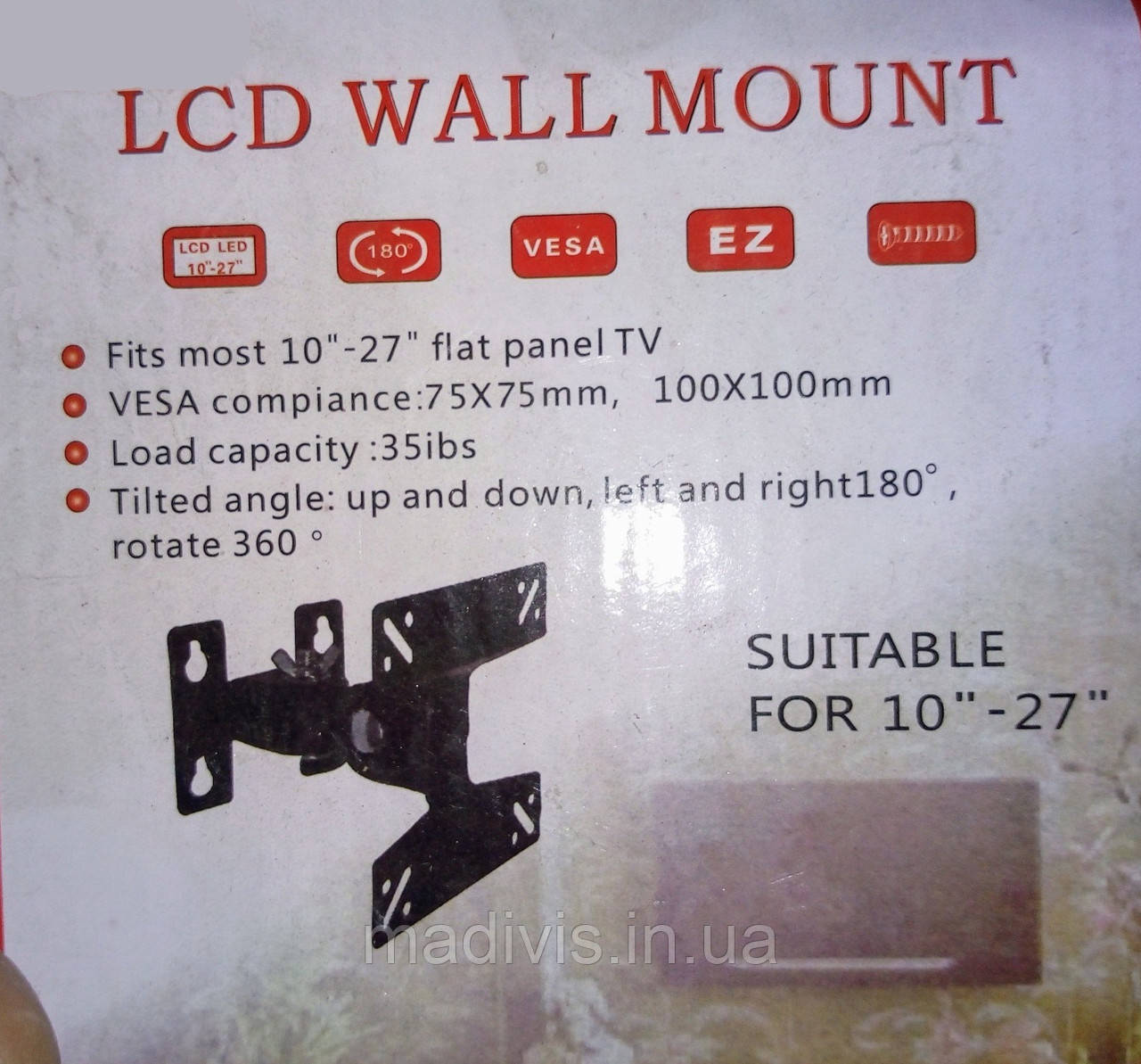Кронштейн для телевізорів настінний Wall Mount S100 10"-27", фото 1