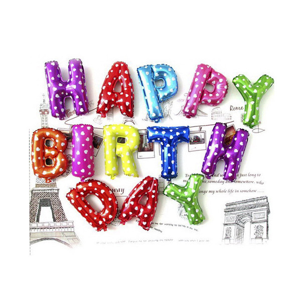 Фольговані кулі букви кольорові з сердечками HAPPY BIRTHDAY Китай 16" (40 см) паковання