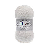 Пряжа Alize Extra 55 белый (Ализе Экстра) пряжа для пинеток, носков, тапочек,подушек, покрывал