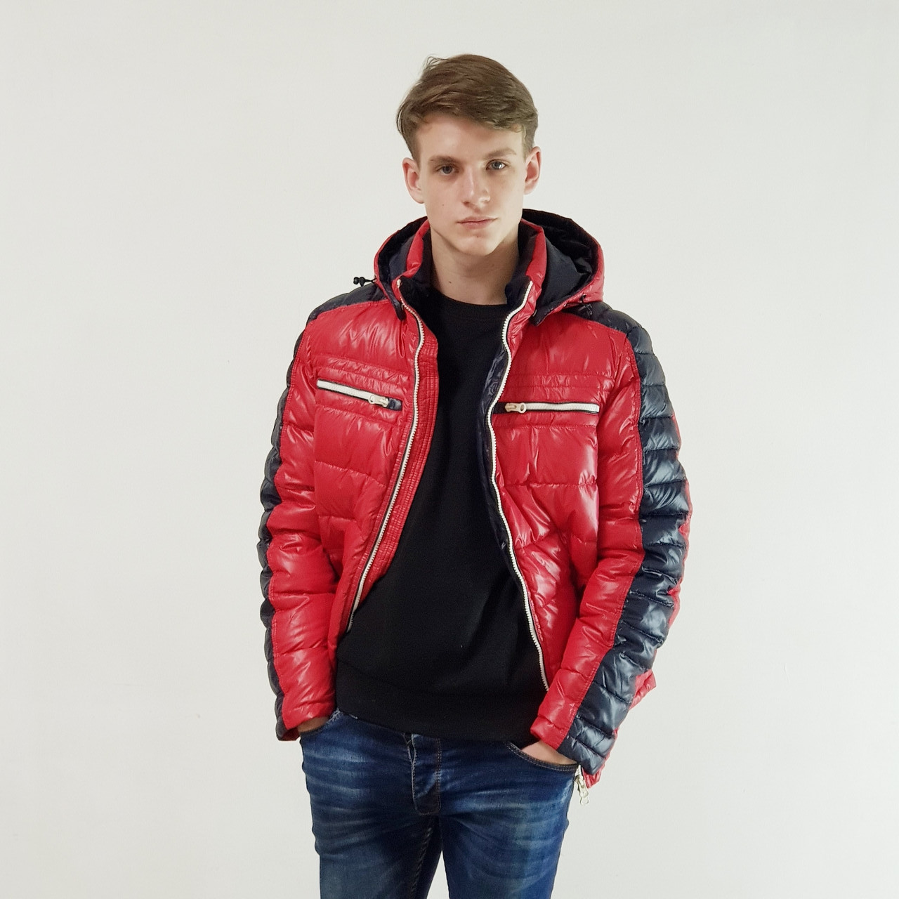 Легкий пуховик мужской Snowimage красный зимний на пуху с капюшоном ...