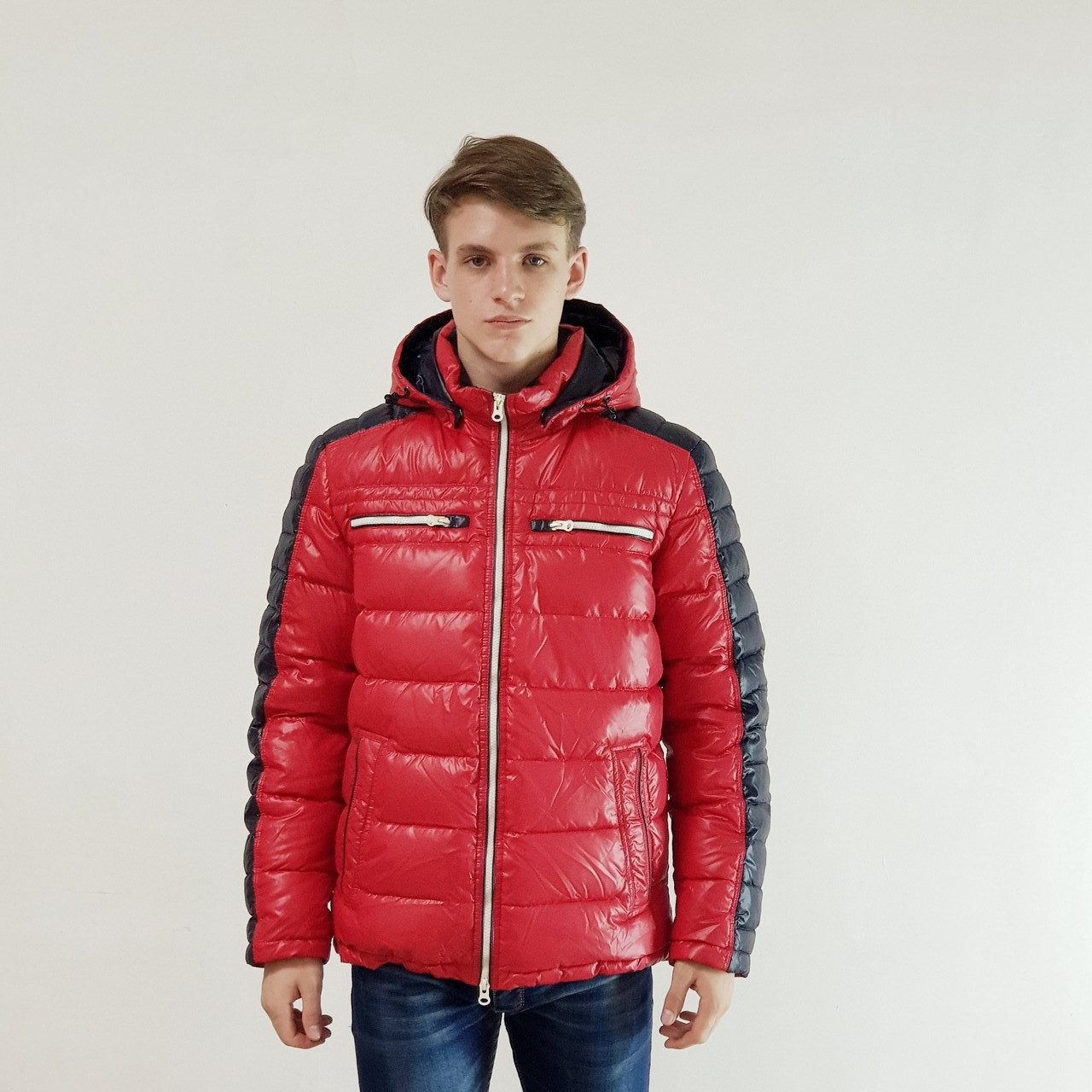 Легкий пуховик мужской Snowimage красный зимний на пуху с капюшоном ...