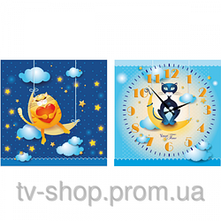 Часы +картина  на холсте Кот на луне