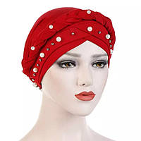Червона шапка-чалма — тюрбан із косою прикрашена намистинами