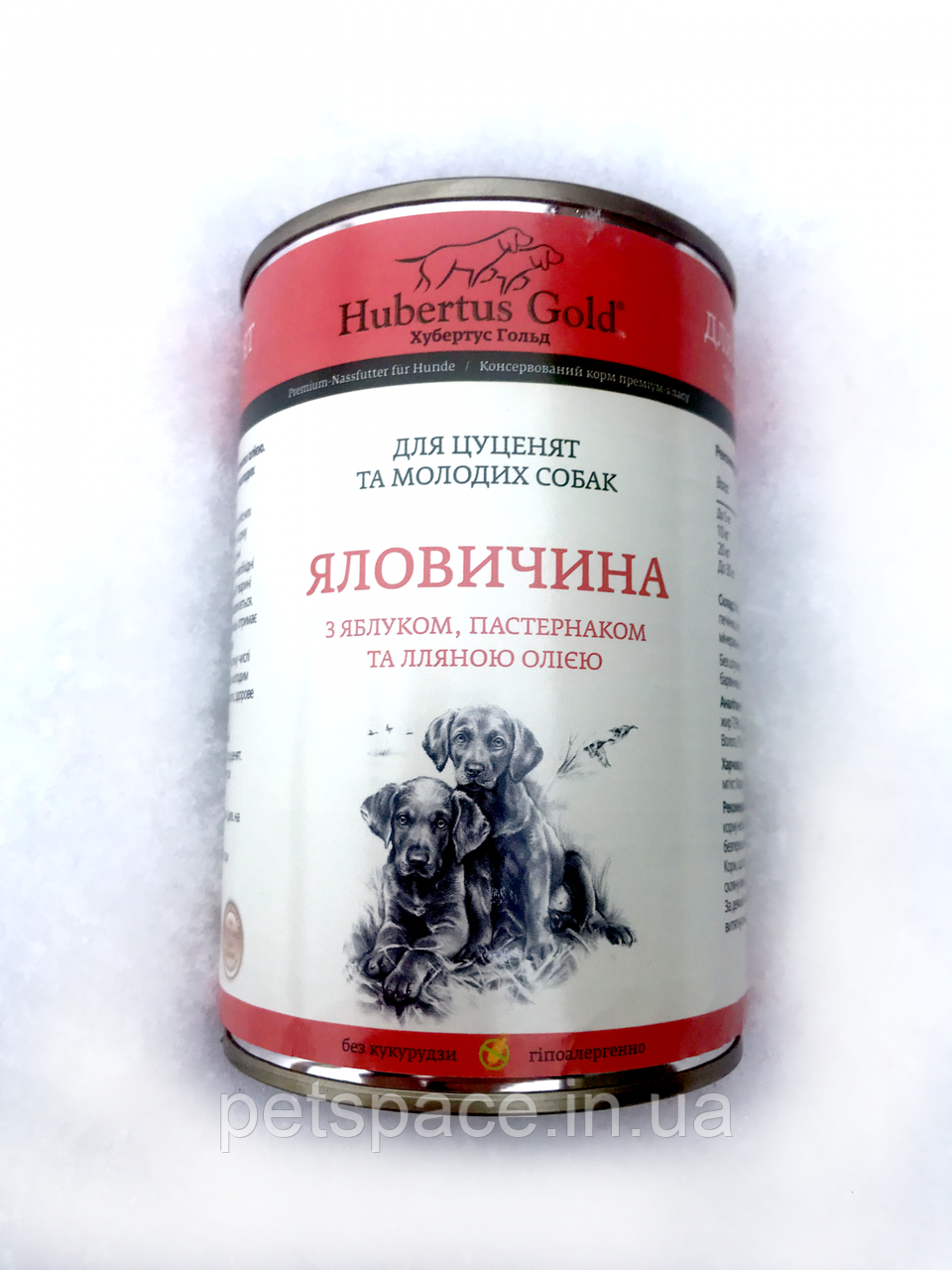 Консервований корм для цуценят Hubertus Gold Яловичина, пастернак, яблуко та лляна олія 400г.