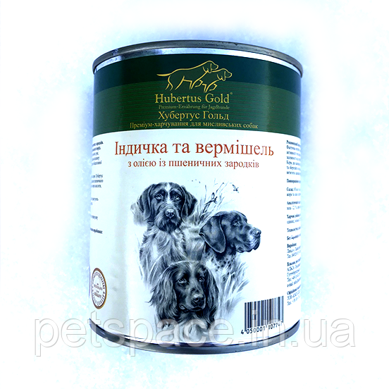 Консервований корм Hubertus Gold Індичка та вермішель 800г.