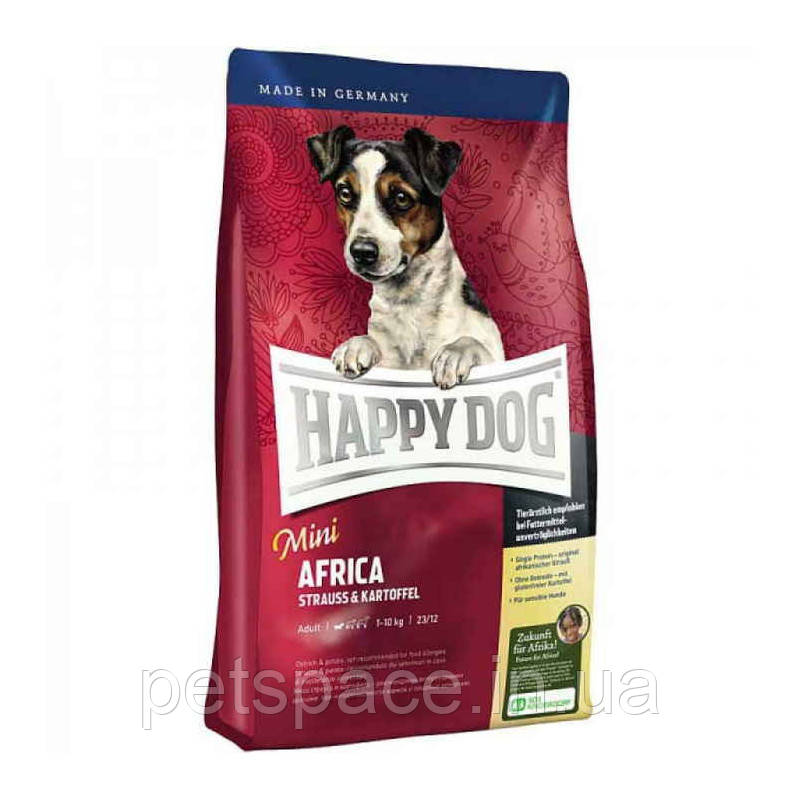 Сухий корм Happy Dog Mini Africa (Хеппі Дог Африка дрібних порід страус і картопля) 1кг.