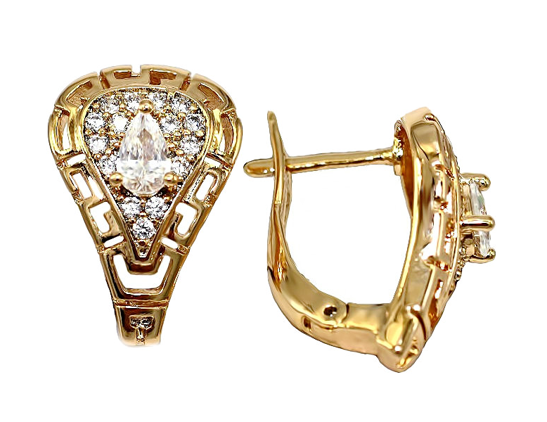 Сережки XР. Позолота 18К. Камені: білий циркон. Довжина: 1.6 см. Ширина: 11 мм.