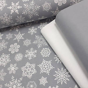Бавовняна тканина (ТУРЦІЯ шир. 2,4 м) білі сніжинки на сірому (R-FR-0626)