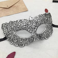 Маска маскарадна із мережива 22 на 7 см сріблястий