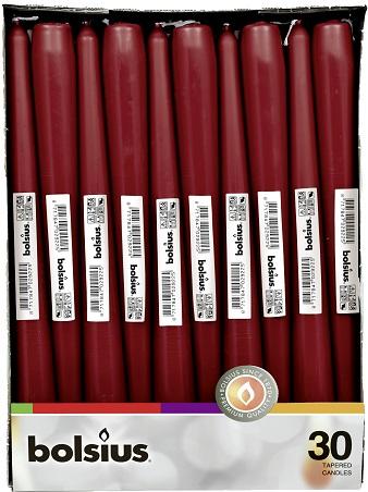 Свічка бордова конічна Bolsius Professional 8 годин 24.5 см 30 шт