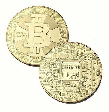 Сувенірна монета Біткоїн із позолотою, фото 1