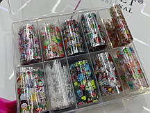 Набір переводної фольги в пластиковому контейнері, 10 кольорів (новорічні)