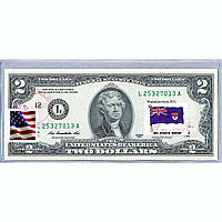 Банкнота США 2 доллара 2013 с печатью USPS, флаг Британской Антарктической территории, Gem UNC