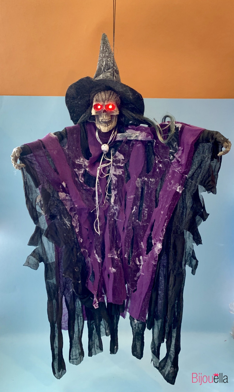 Відьма підвісна в лахматах і капелюсі Purple декор для Гелловіна 65*30 см