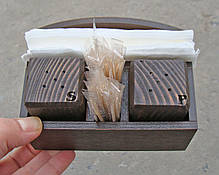 Набір для солі, перцю, зубочисток та серветок МІНІ (№3). Дерев'яні спецівники в комплекті. Коричневий, фото 5