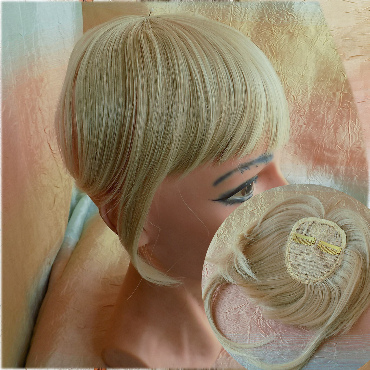 Чілка чубчик накладна на застібках (кліпсах)пшеничний блонд 10-028- 24ВТ613, фото 1