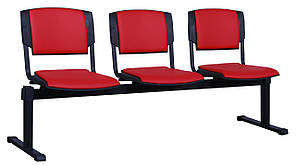 Стілець секційний Призма-3 на 3 посадочних місця каркас чорний, шкірозамінник Неаполь N-36 (AMF-ТМ)