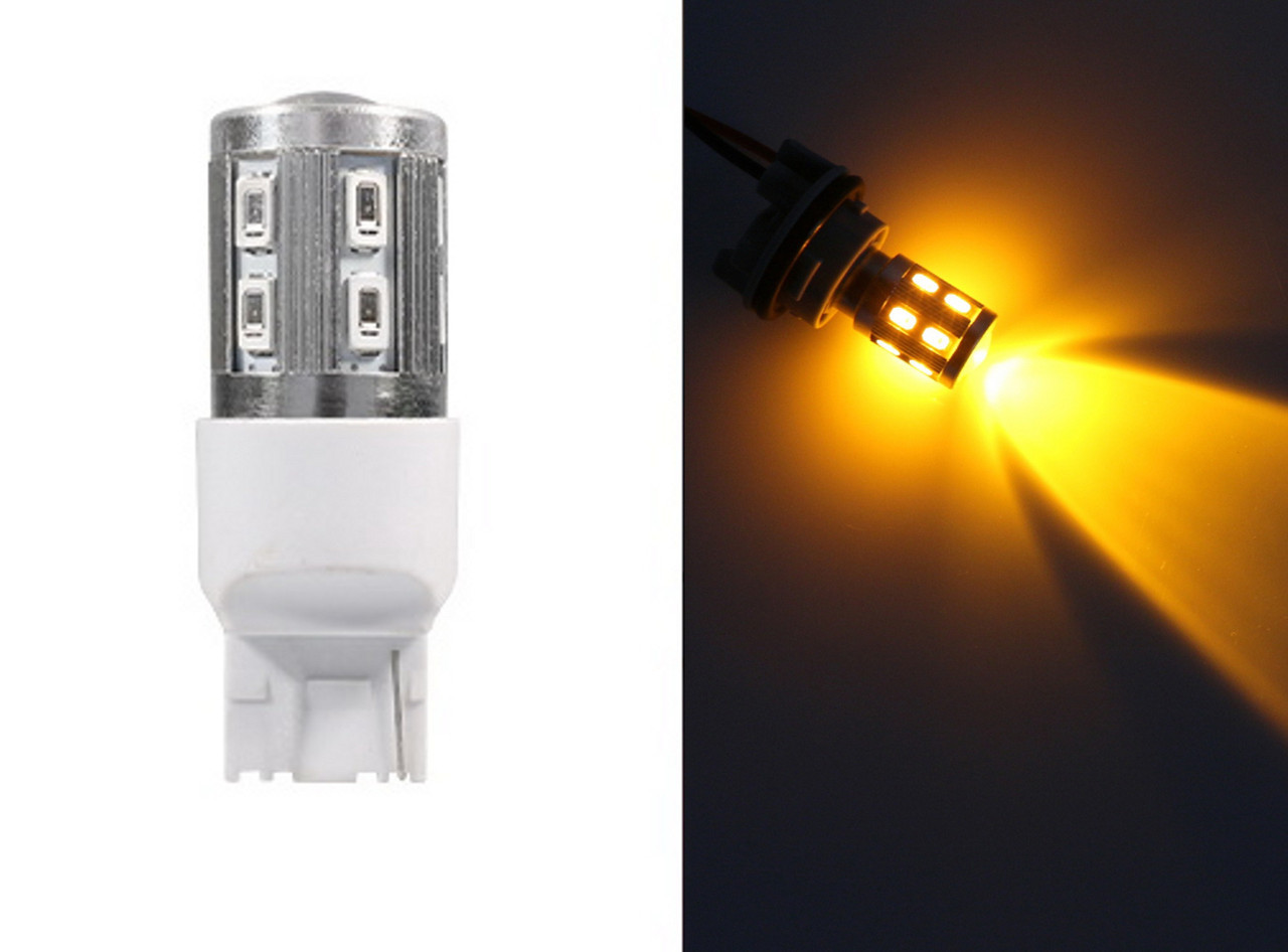 Жовта лампа T20 7440 W21W з лінзою LED, автолампа світлодіодна безцоколільна