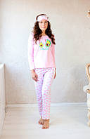 Комплект жіночих штанів футболка з рукавом для дому та сну GABBI Авокадо Рожевий розмір М (11937)