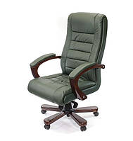 Шкіряне крісло керівника з високою спинкою і дерев'яним оздобленням ГАСПАР EX MB зелений