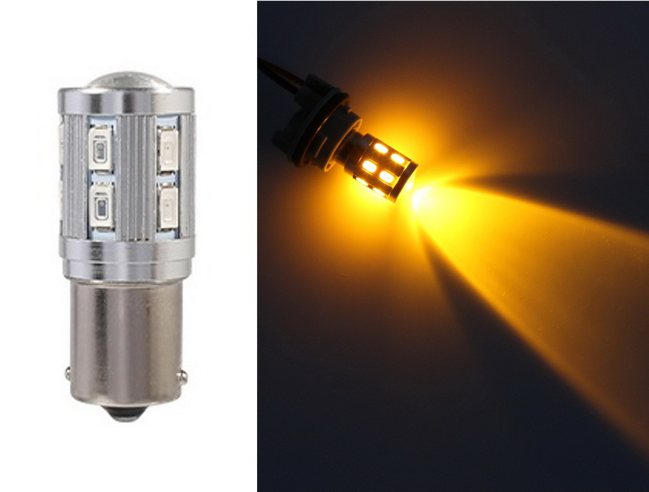 BA15S P21W 1156 Жовта LED-лампа автомобільна світлодіодна з лінзою одна контактна.