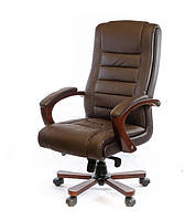 Шкіряне крісло керівника з високою спинкою і дерев'яним оздобленням ГАСПАР EX MB темно-коричневий